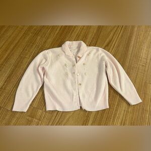 Vintage 1950’s Toddler Cardigan | Pastel Pink W/ Embroidered Flowers | EUC |
